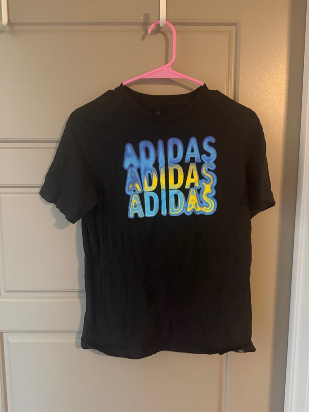 adidas Black Short Sleeve Tee with Blue and Yellow Gradient Logo